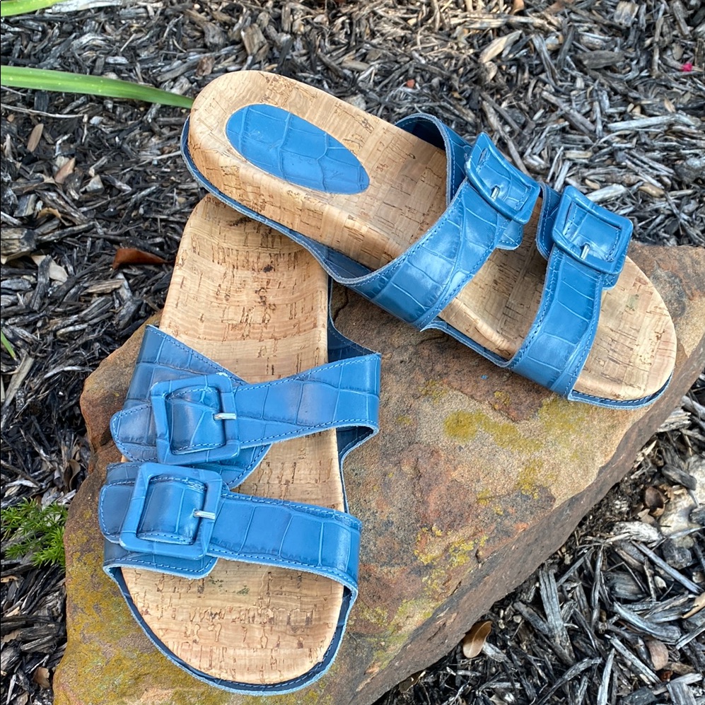 Blue Loop Mock-Croc Buckle Strap Cork Sandals Eu39 / Us 8-8.5